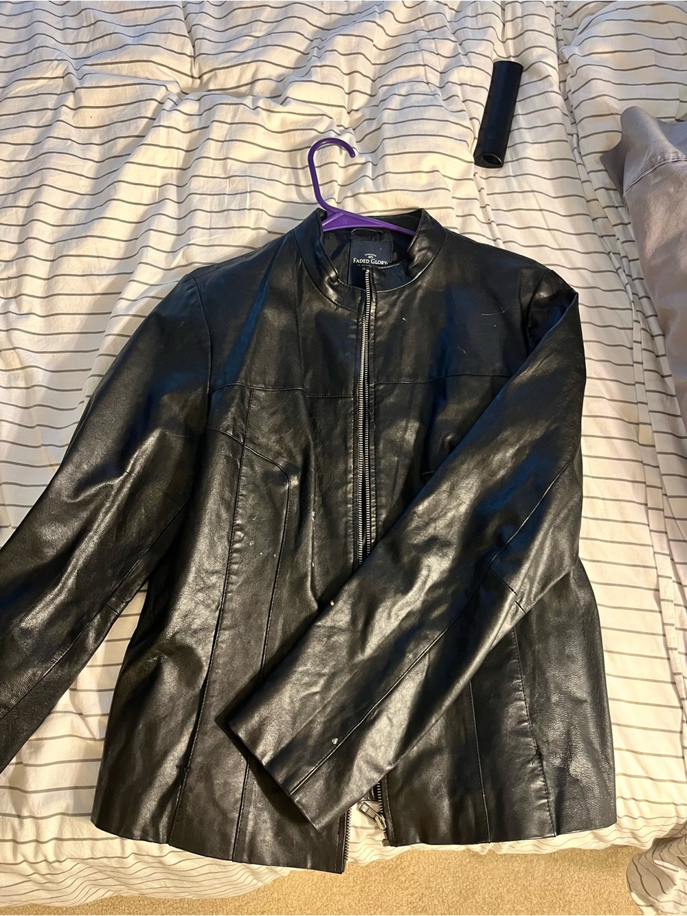 Vintage Faded Glory Black Faux Leather Jacket - Women